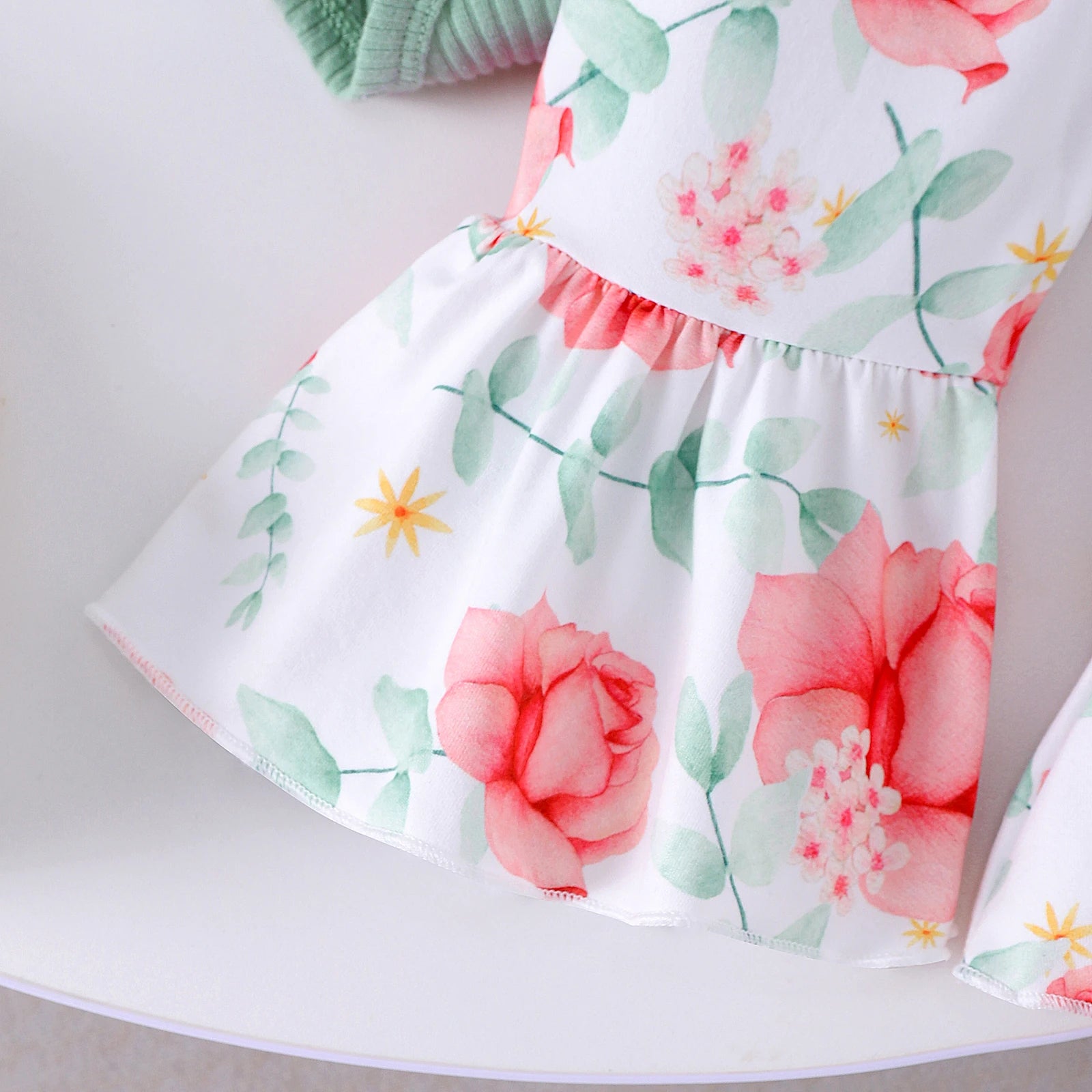 3PCS Adorable Floral Printed Bowknot Long Sleeve Baby Set