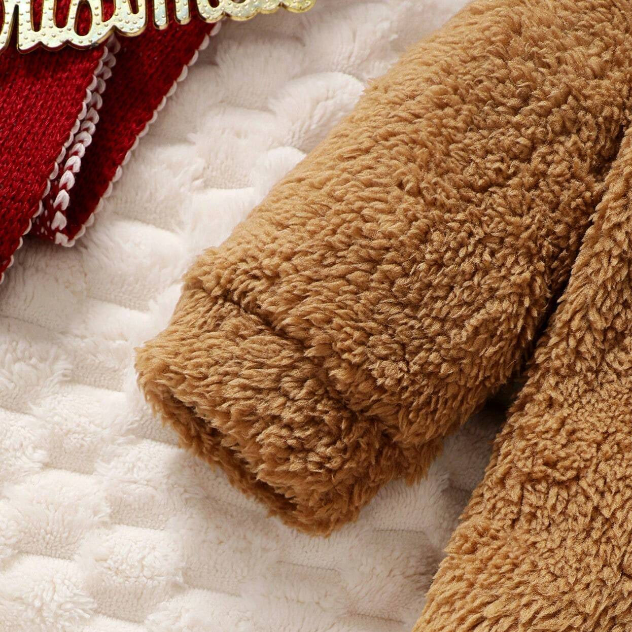 3PCS Merry Christmas Letter Santa Claus Printed Plush Long Sleeve Baby Set