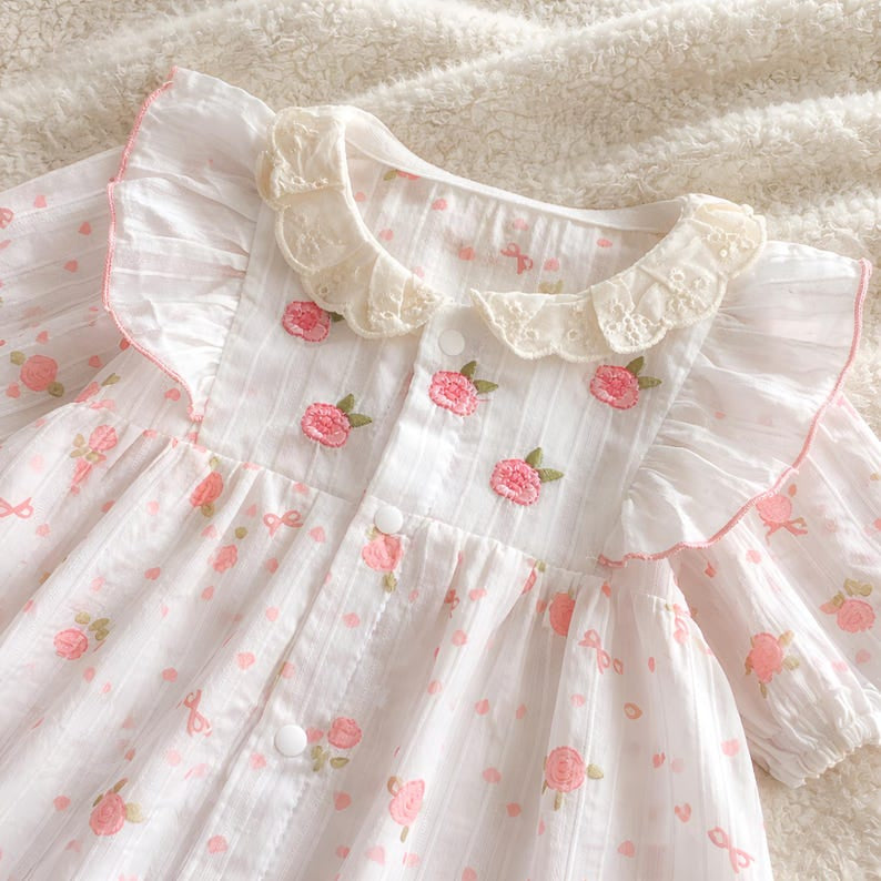 Sweet Floral Print Ruffled Trim Long Sleeve Baby Jumpsuit