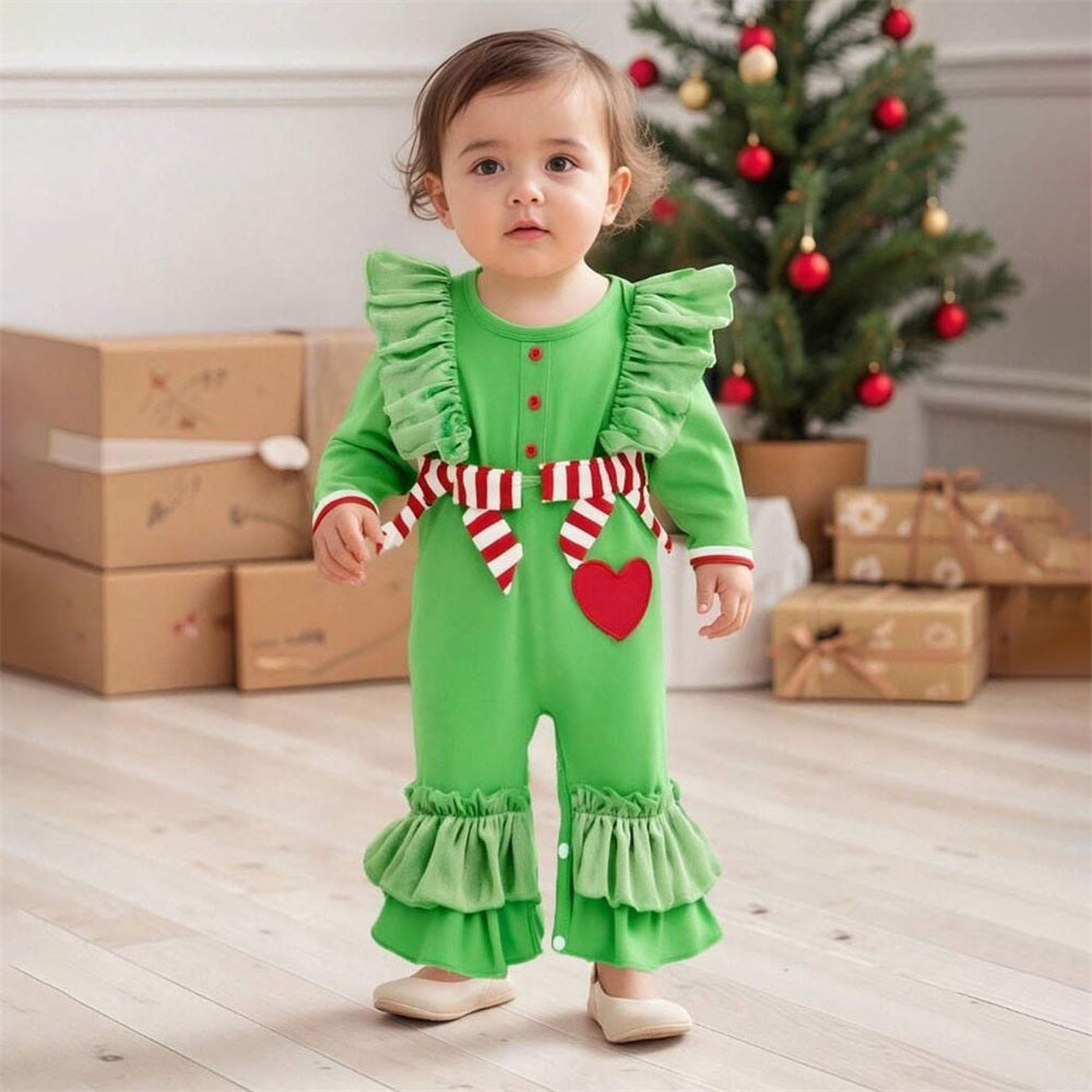 Christmas Heart Stripe Printed Baby Jumpsuit