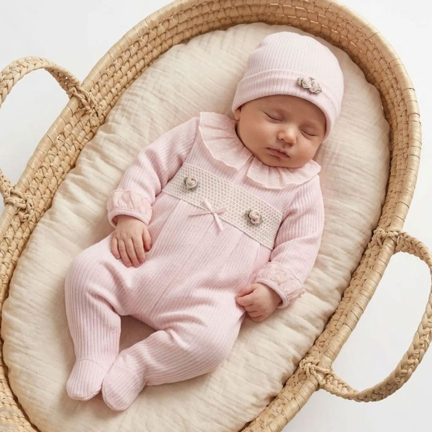 2PCS Solid Color Floral Appliqué Long Sleeve Baby Jumpsuit