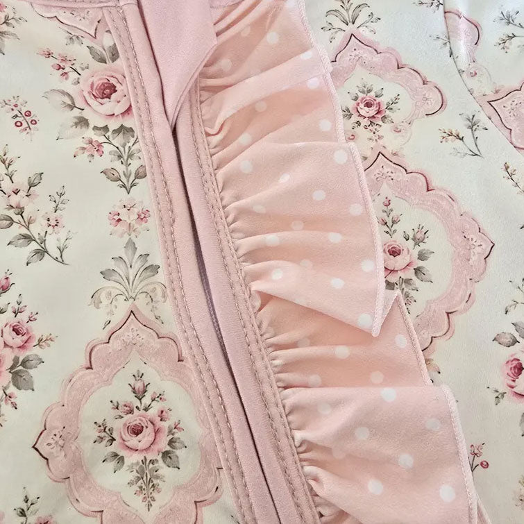 2PCS Sweet Floral Printed Zipper Long Sleeve Baby Jumpsuit