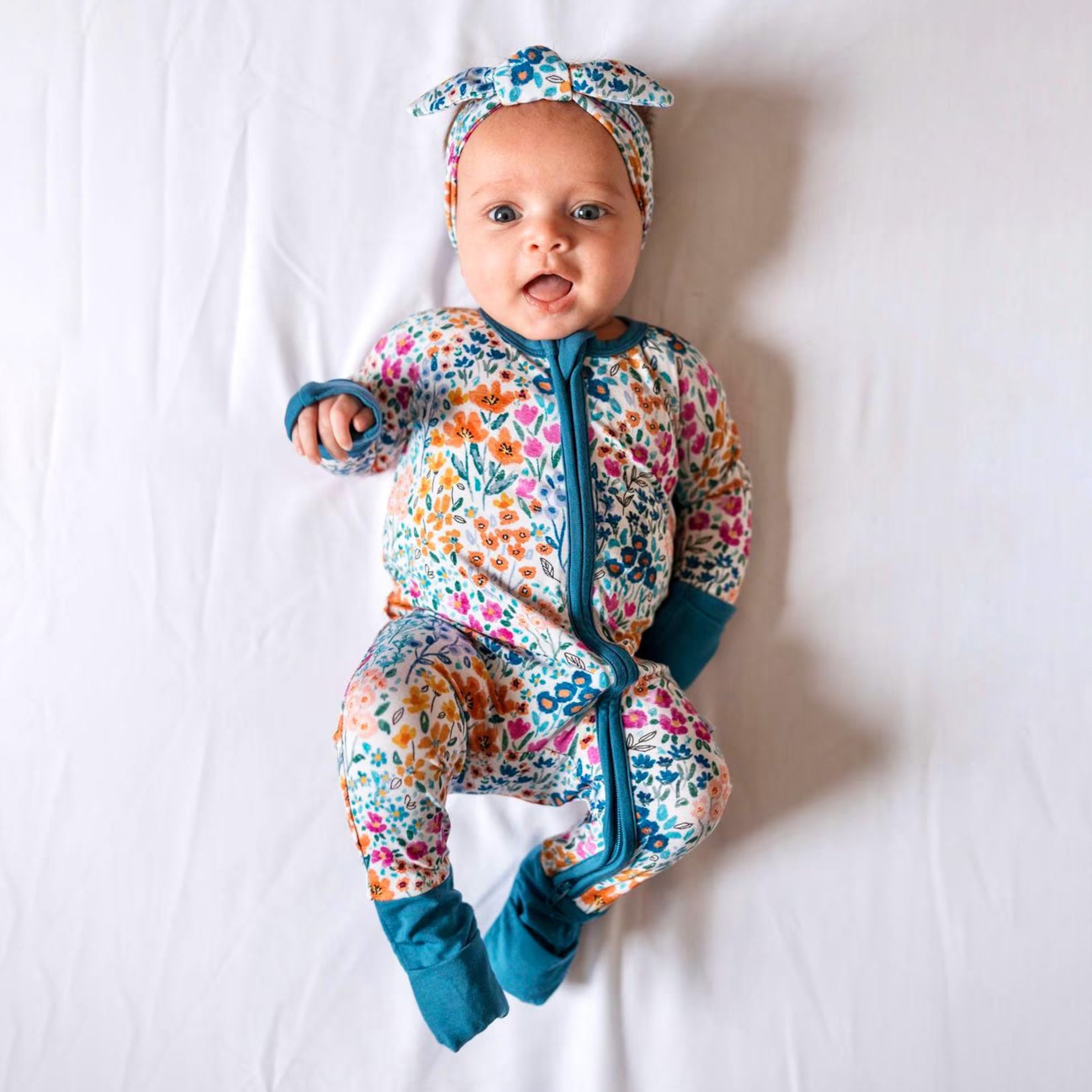 2PCS Timeless Floral Printed Zipper Baby Jumpsuit