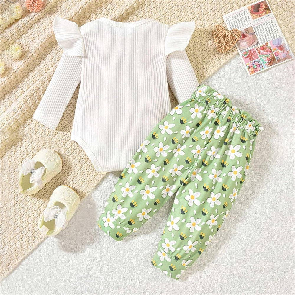 2PCS Comfy Floral Print Long Sleeve Baby Set
