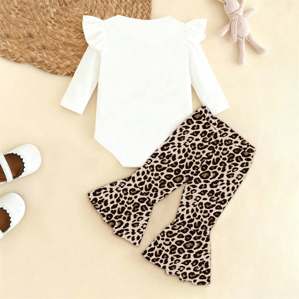 2PCS Stylish Leopard Bow Print Long Sleeve Baby Set