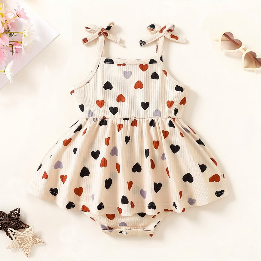 2PCS Cute Heart Printed Sleeveless Baby Girl Romper
