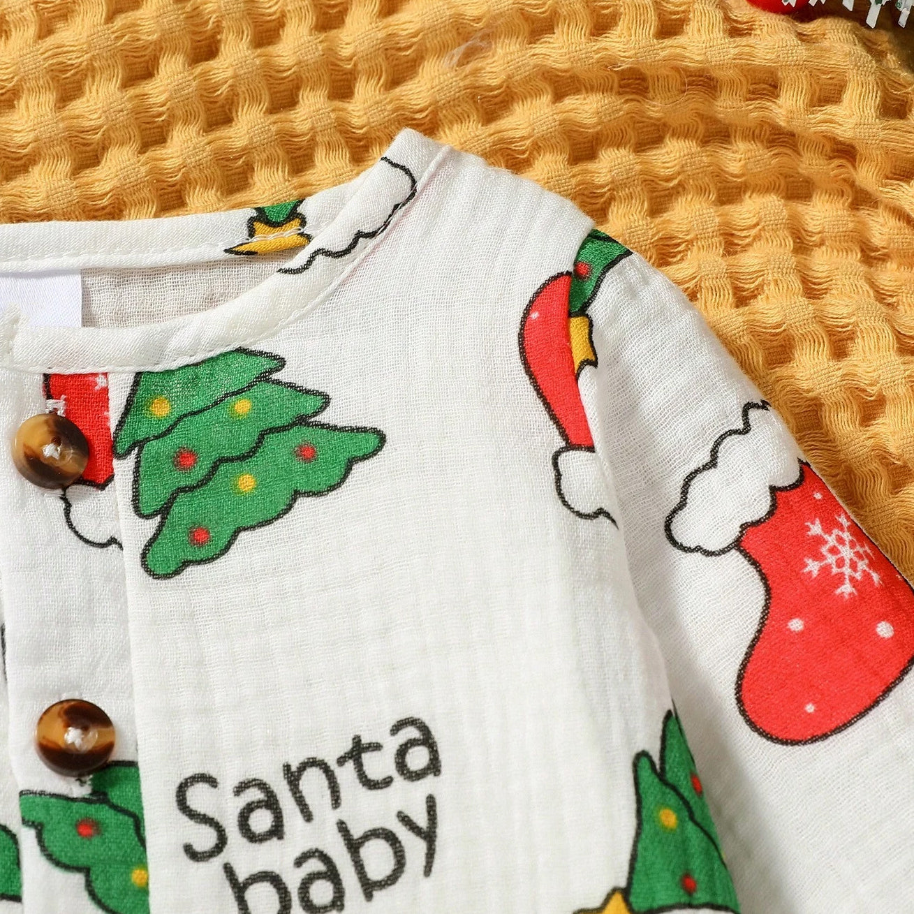 Santa Baby Letter Christmas Tree Printed Long sleeve Baby Jumpsuit