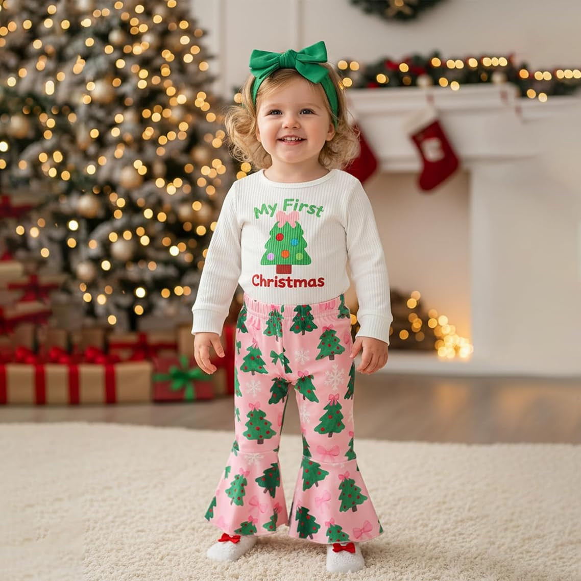 3PCS Sweet My First Christmas Letter Tree Printed Baby Set