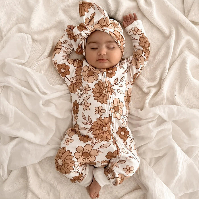 2PCS Lovely Floral Printed Baby Long Sleeve Jumpsuit