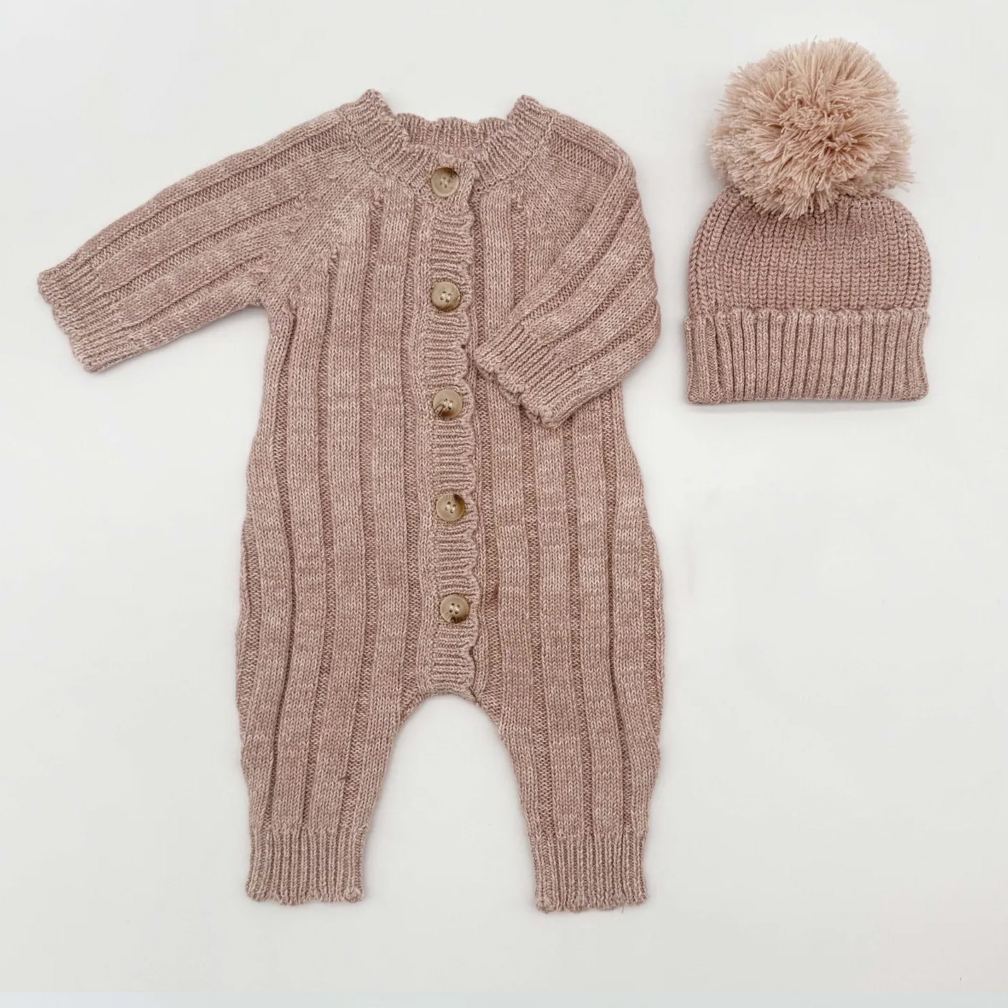 2PCS Comfy Solid Color Long Sleeve Baby Knit Jumpsuit