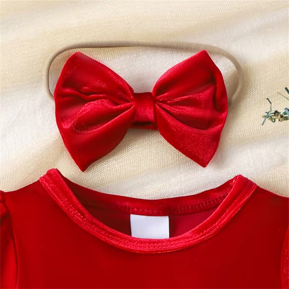 2PCS Color Block Long Sleeve Baby Girl Velvet Romper