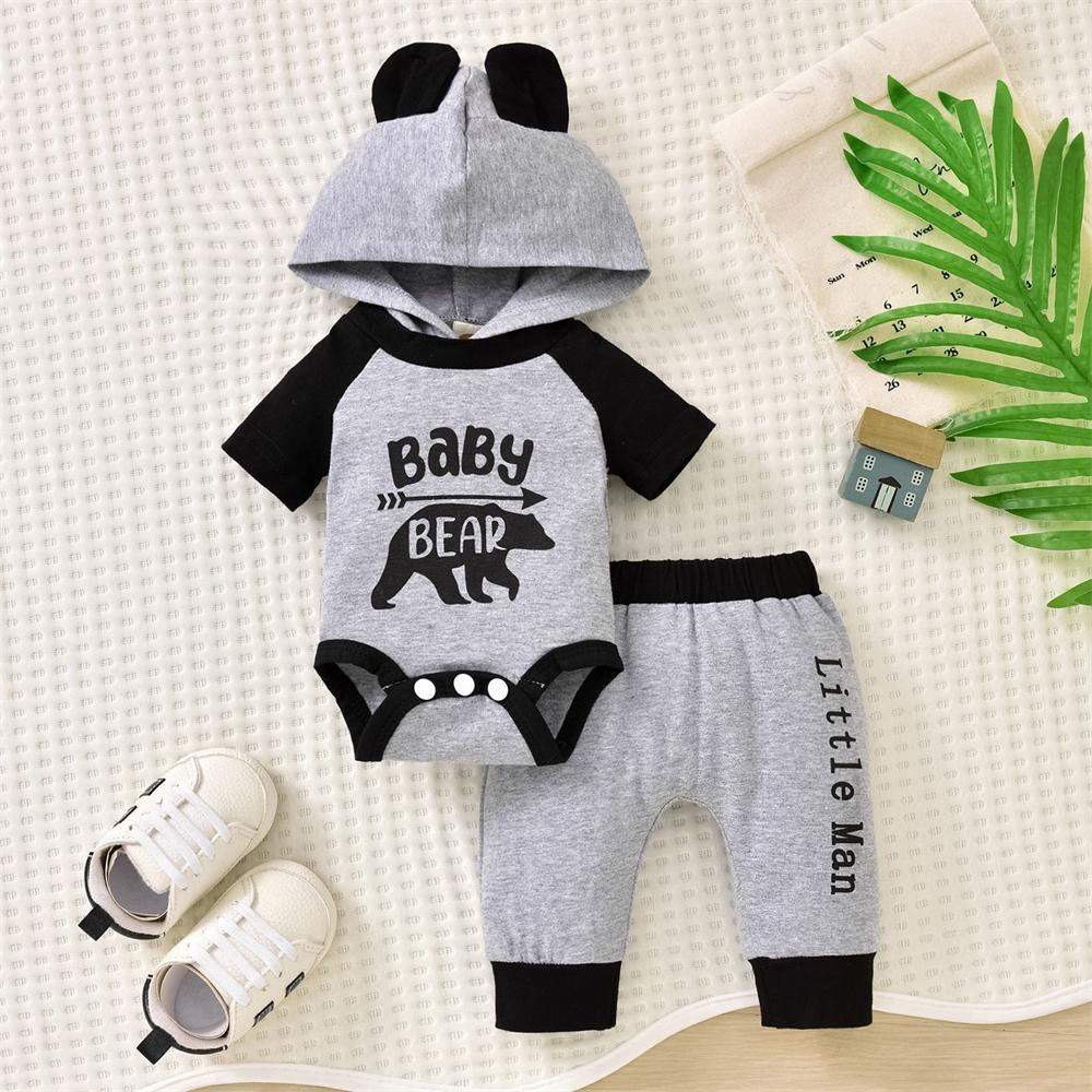 2PCS Lovely Baby Bear Letter Printed Hoodie Baby Set