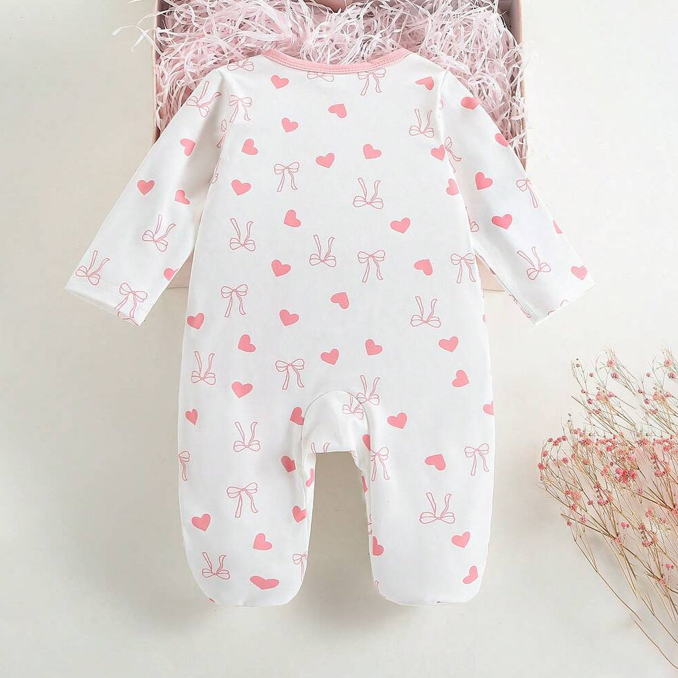 Cheerful Heart Print Long Sleeve Baby Girl Jumpsuit