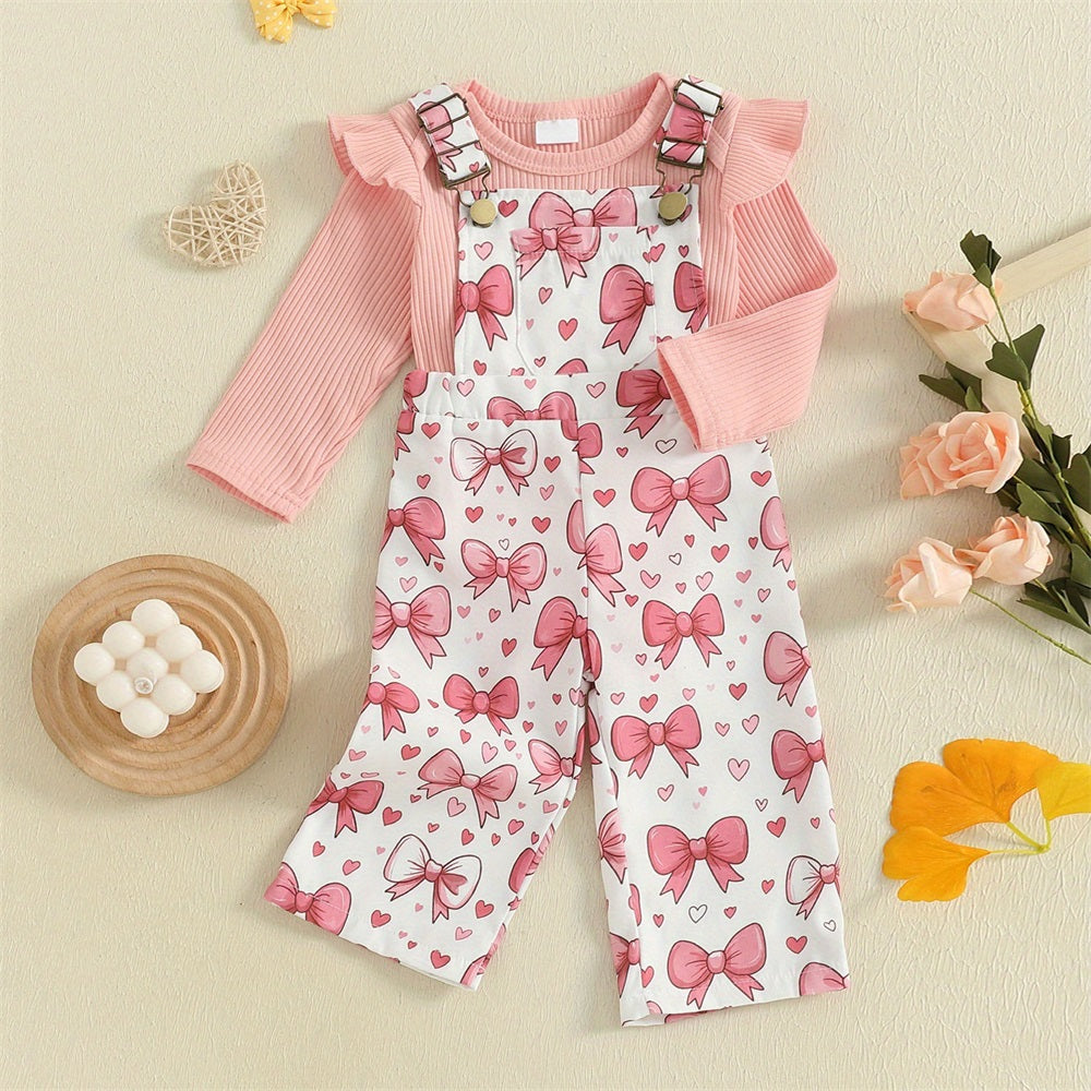 2PCS Sweet Bow Print Long Sleeve Baby Set