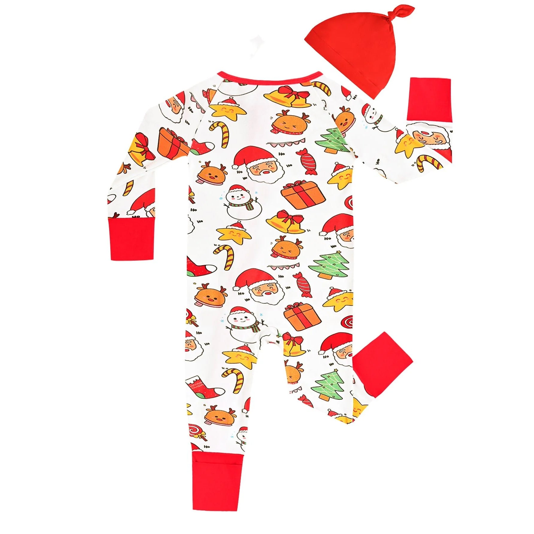 2PCS Christmas Santa Claus Printed Bamboo Viscose Baby Jumpsuit