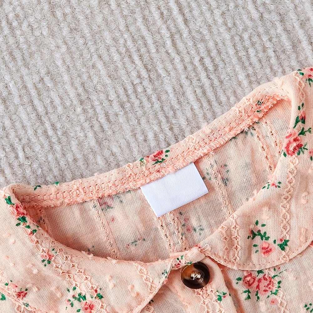 2PCS Delightful Baby Girl Floral Print Bow Long Sleeve Jumpsuit