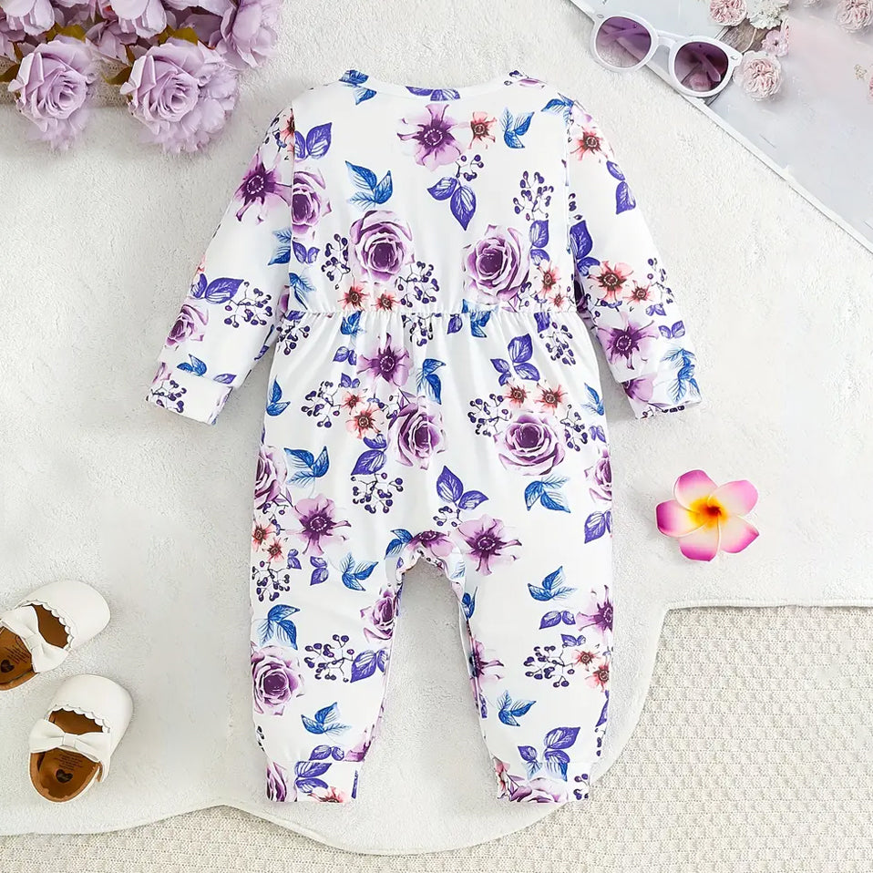 Sweet Allover Floral Printed Long Sleeve Jumpsuit