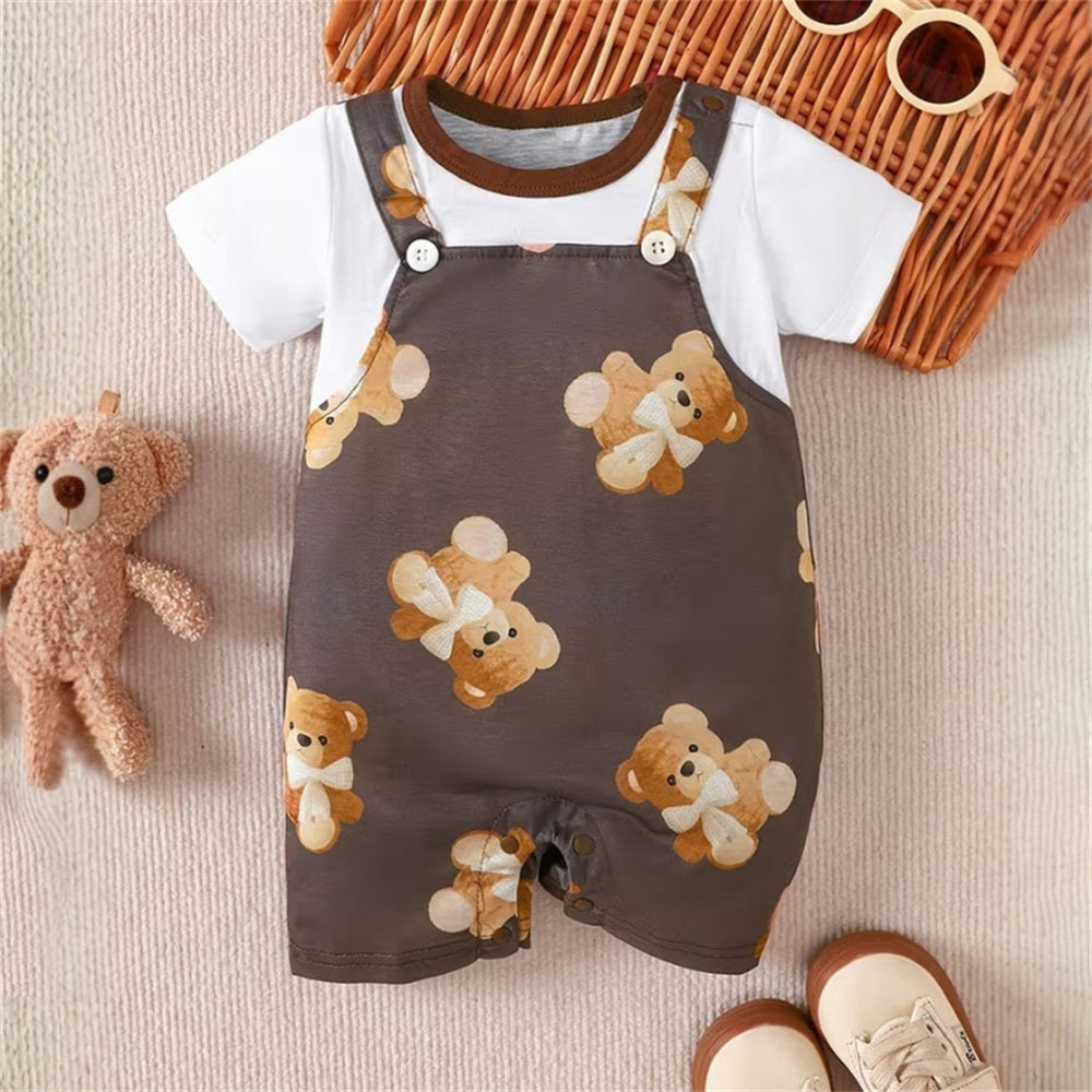 Summer Cute Bear Printed Short Sleeve Baby Jumpsuit