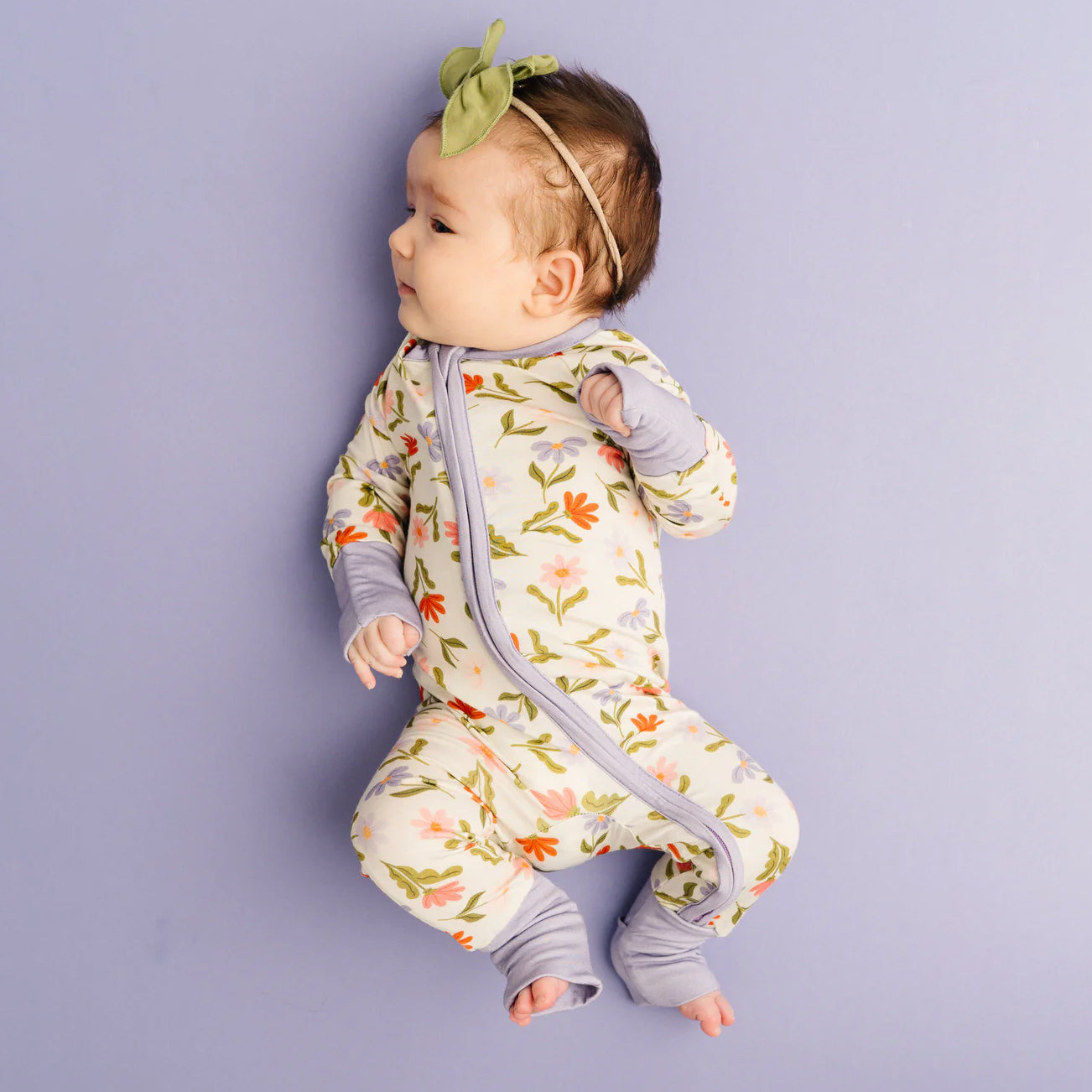 Playful Floral Printed Zipper Baby Jumpsuit