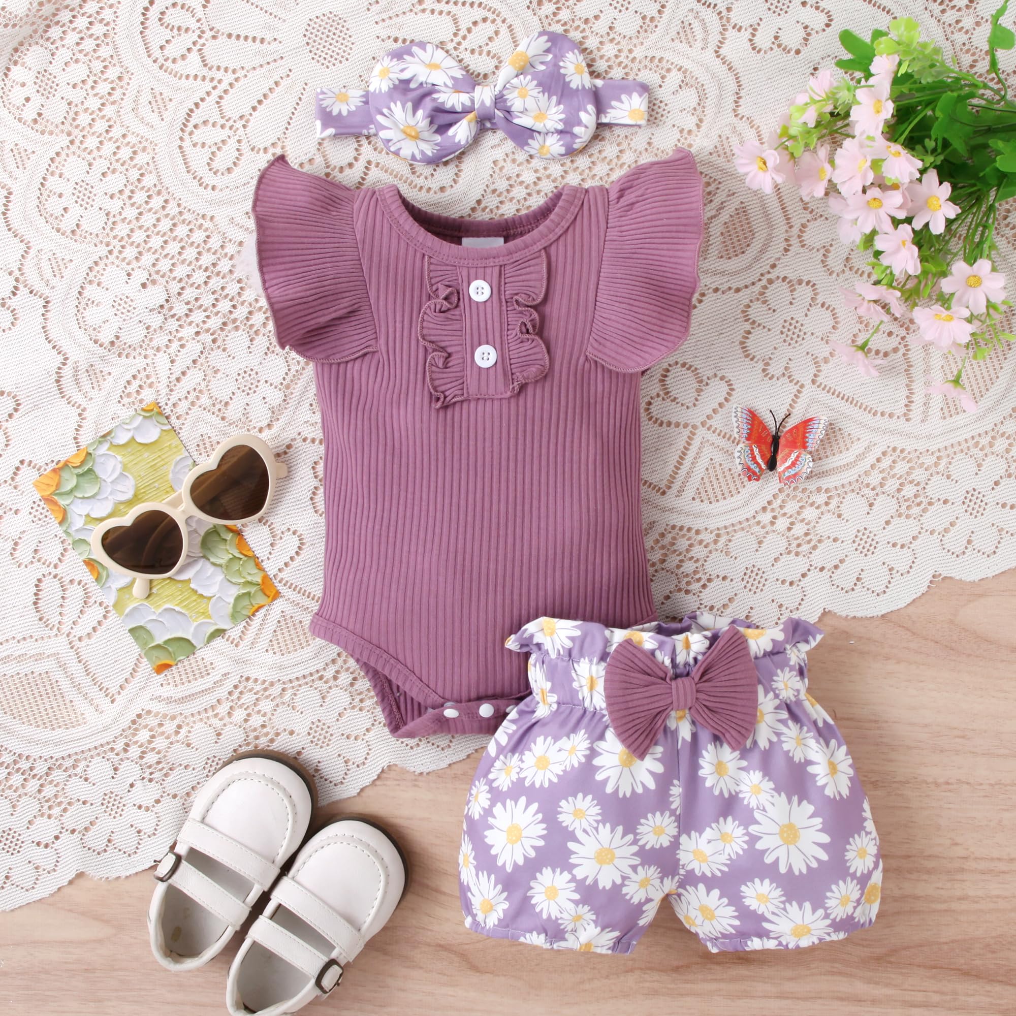 3PCS Pretty Floral Printed Sleeveless Baby Set