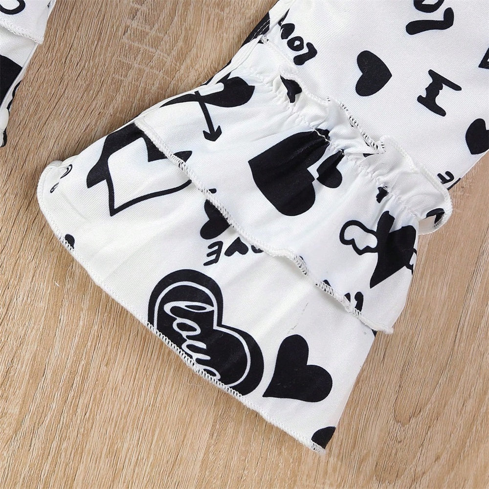 Casual Love Letter Heart Print Long Sleeve Baby Jumpsuit