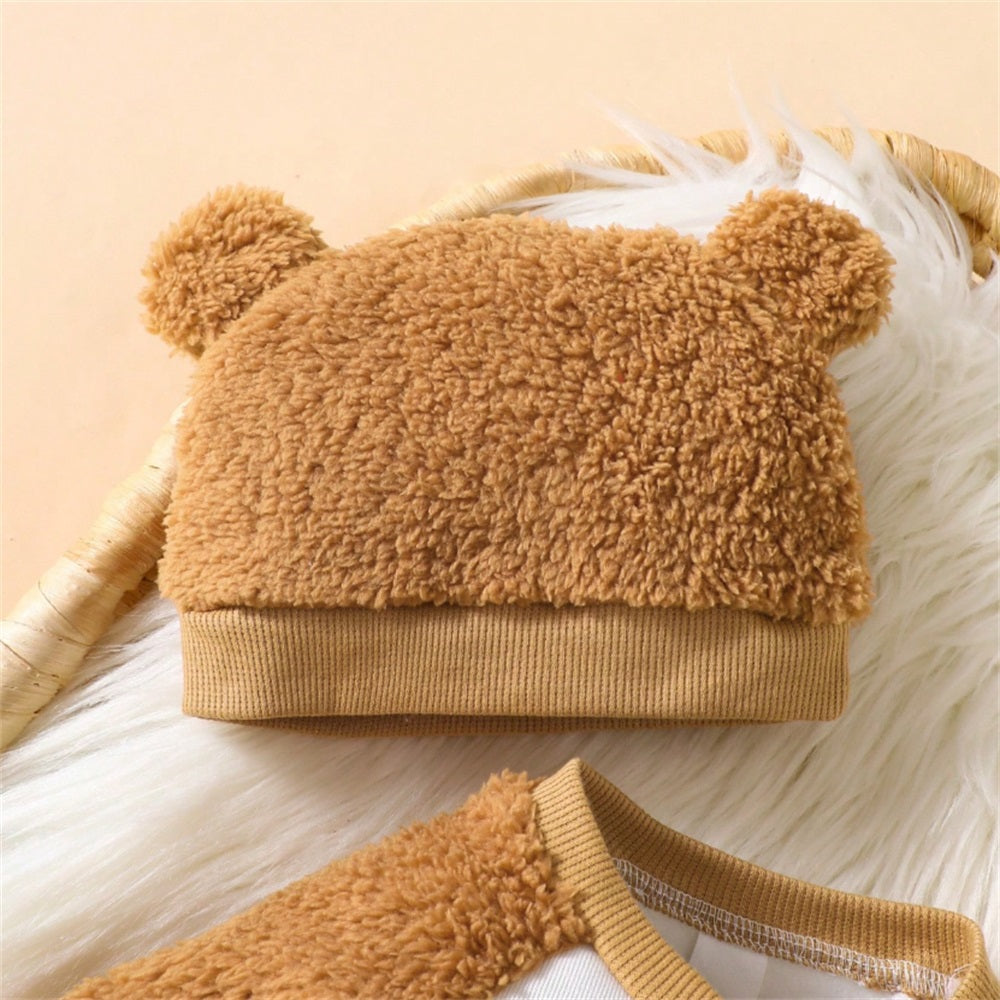 2PCS Cute Plush Bear Print Long Sleeve Baby Jumpsuit