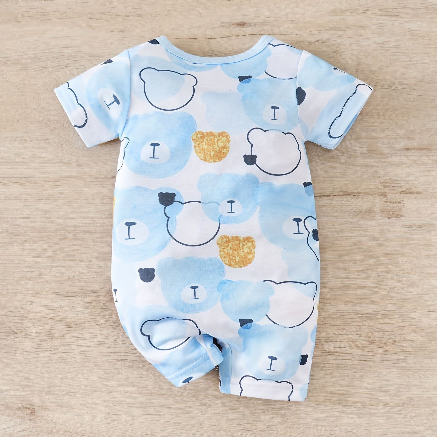 Adorable Bear Printed Short Sleeve Baby Jumpsuit