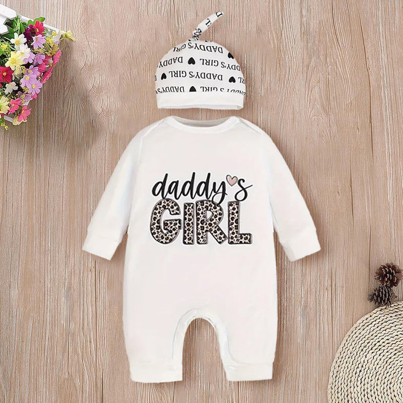 2PCS Daddy's Girl Letter Printed Long Sleeve Baby Jumpsuit