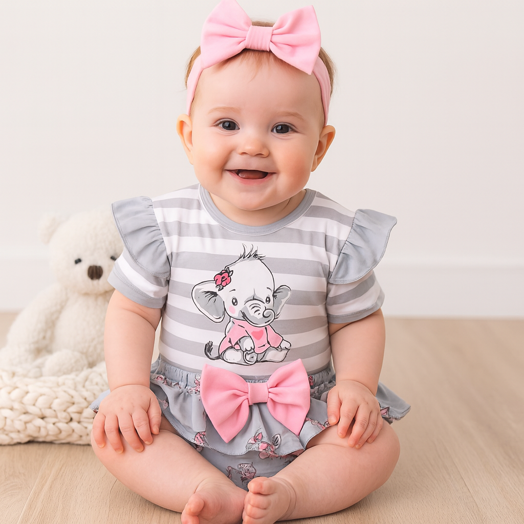 Conjunto de bebé con estampado de elefante encantador de 3 piezas