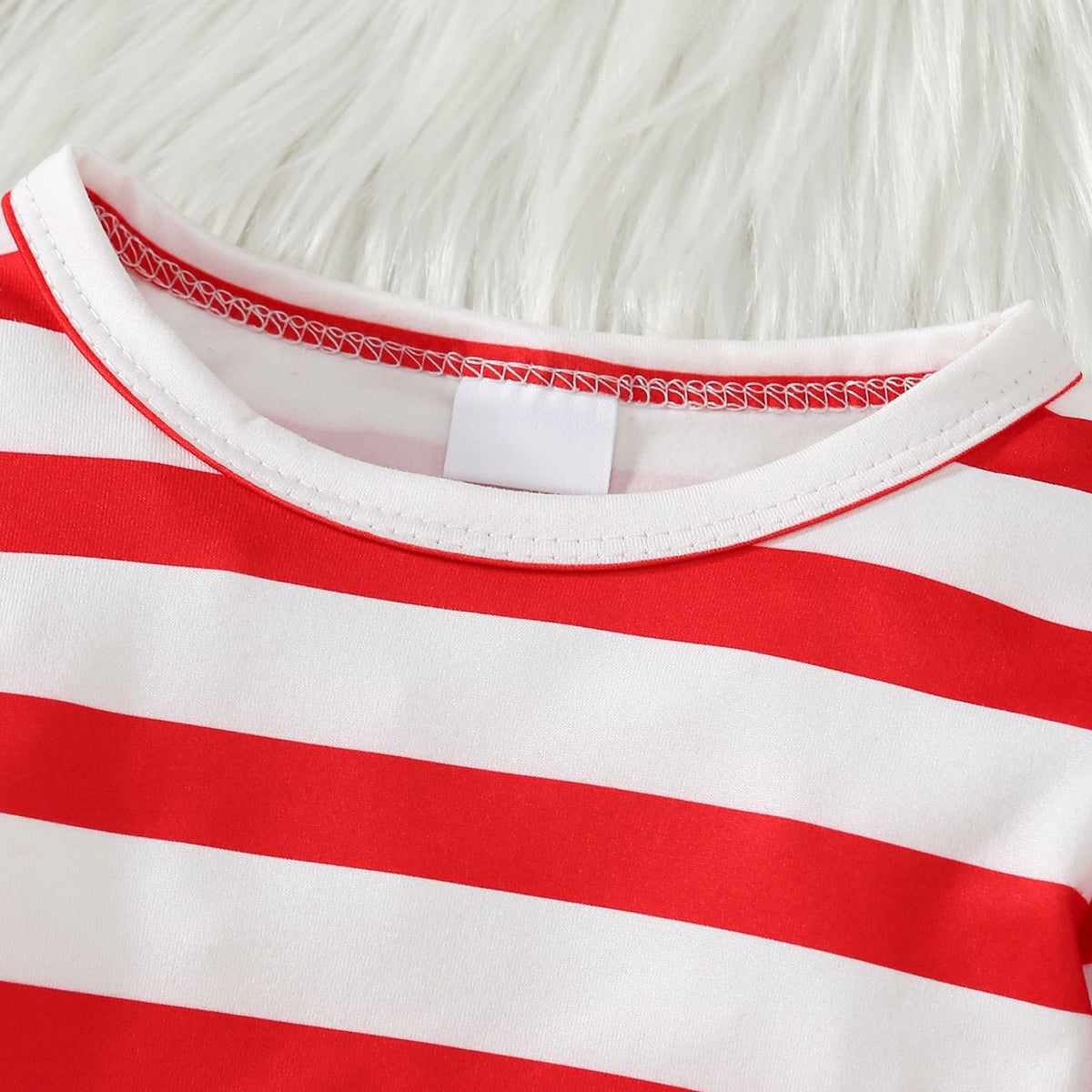 2PCS Christmas Stripe Printed Santa Claus Embroidery Overalls Baby Set