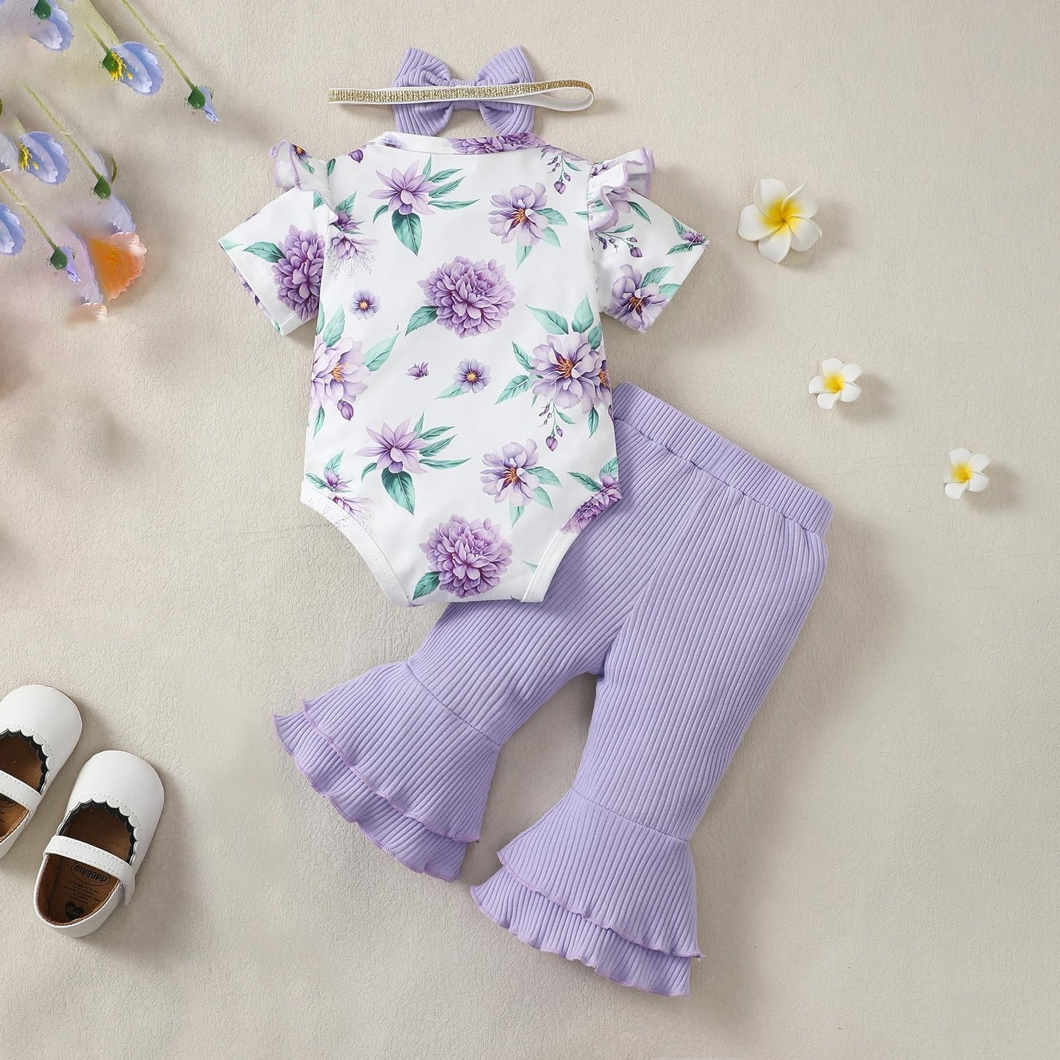 3PCS Classy Floral Printed Short Sleeve Baby Set