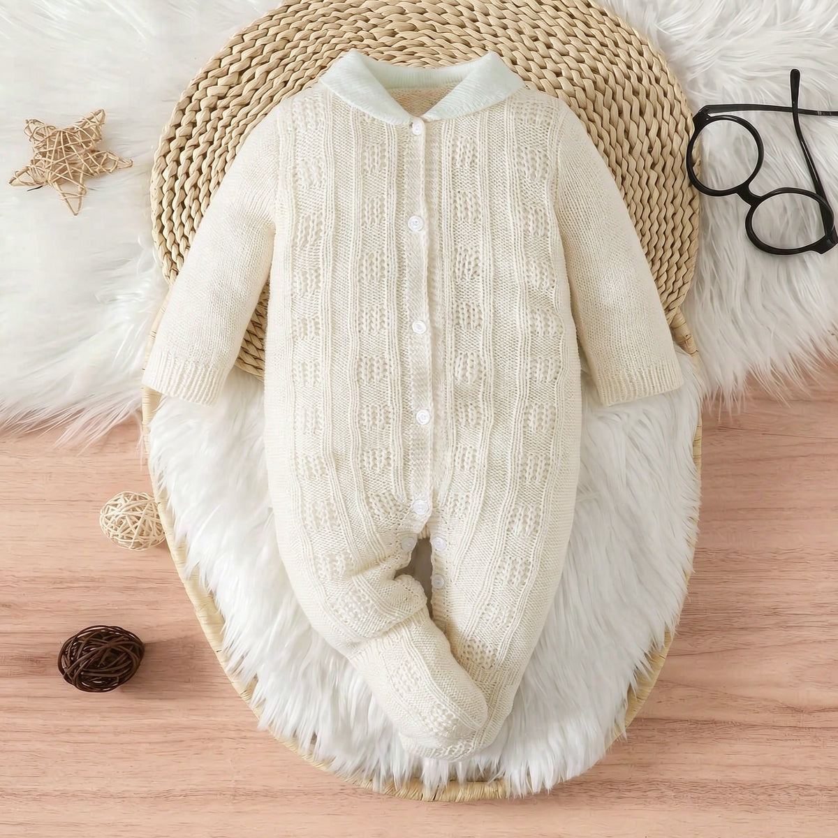 2PCS Casual Solid Color Knit Long Sleeve Baby Girl Jumpsuit