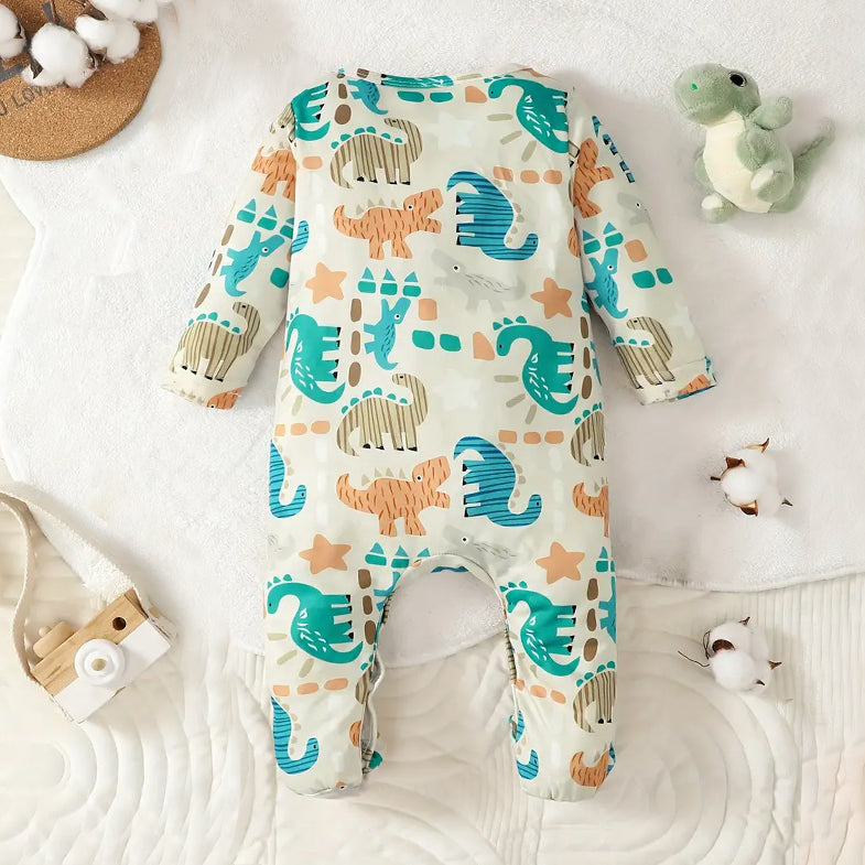 Casual Cartoon Dinosaur Printed Long Sleeve Baby Jumpsuit