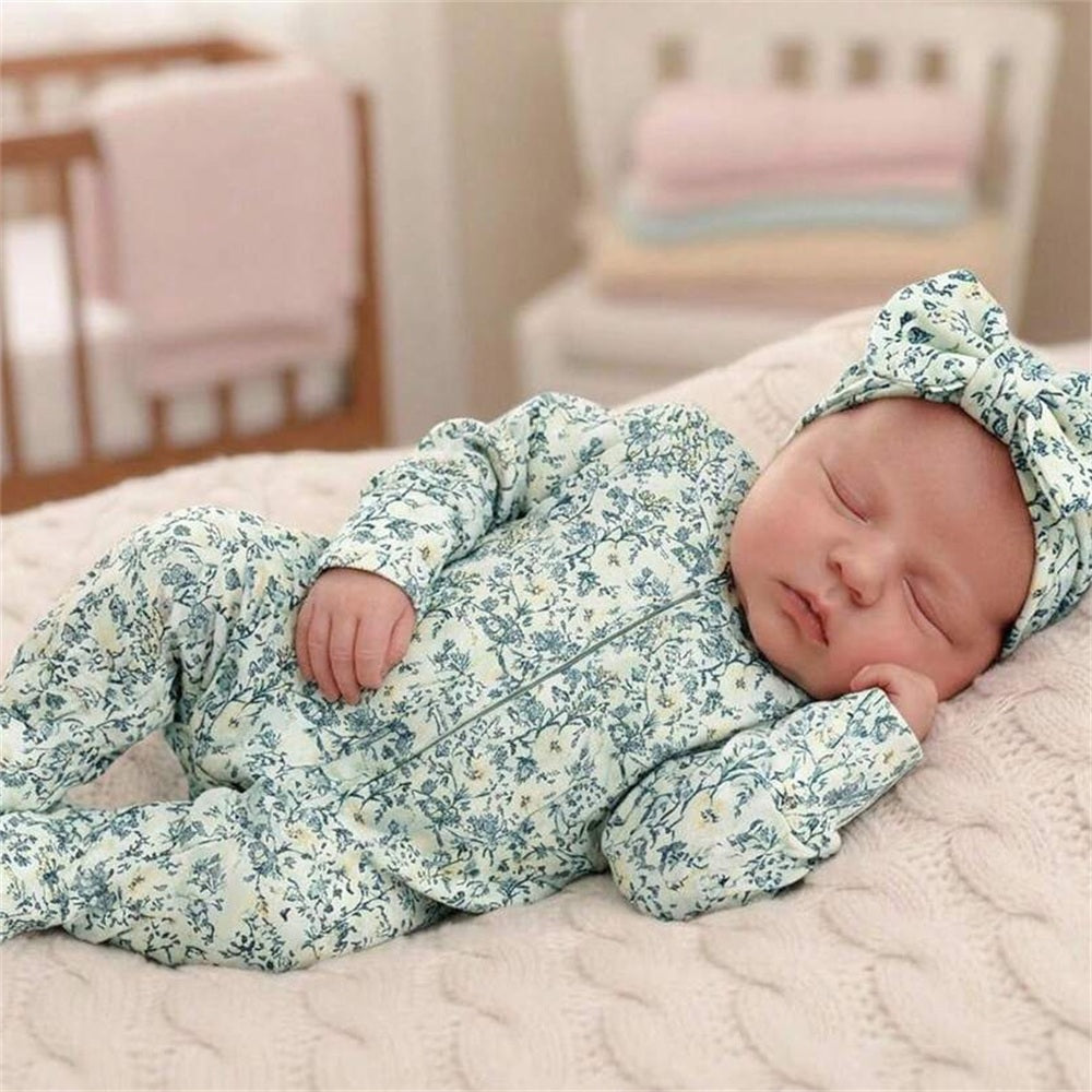 2PCS Neat Floral Printed Long Sleeve Baby Girl Jumpsuit