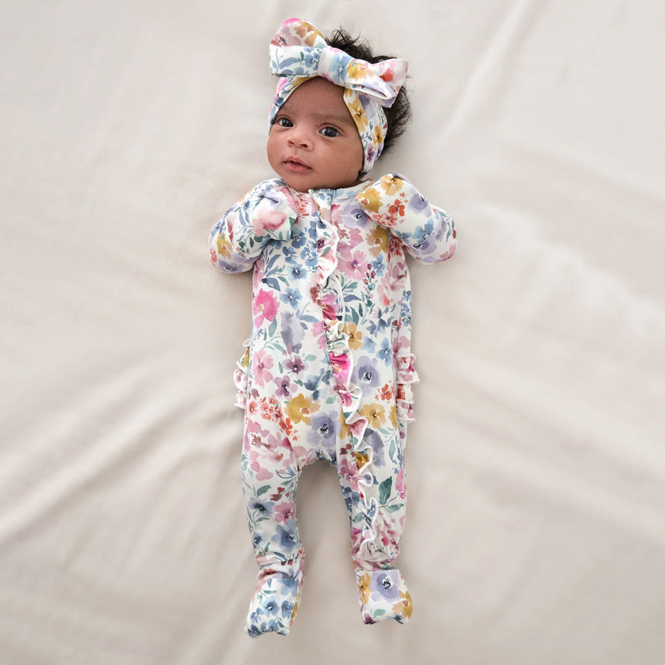 2PCS Pretty Floral Print Zipper Long Sleeve Baby Jumpsuit