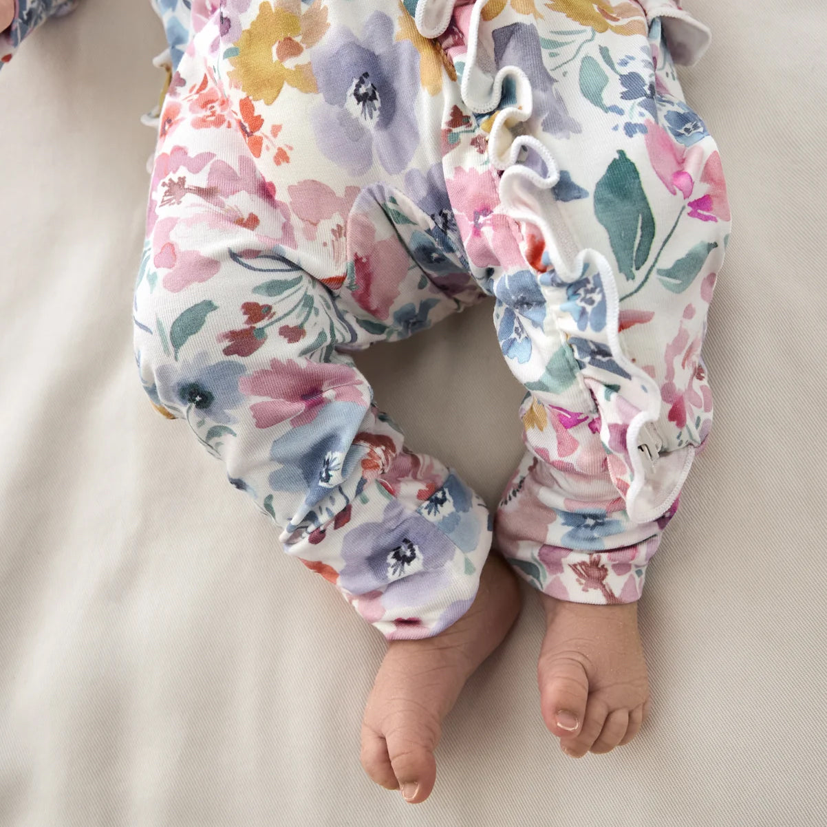 2PCS Pretty Floral Print Zipper Long Sleeve Baby Jumpsuit