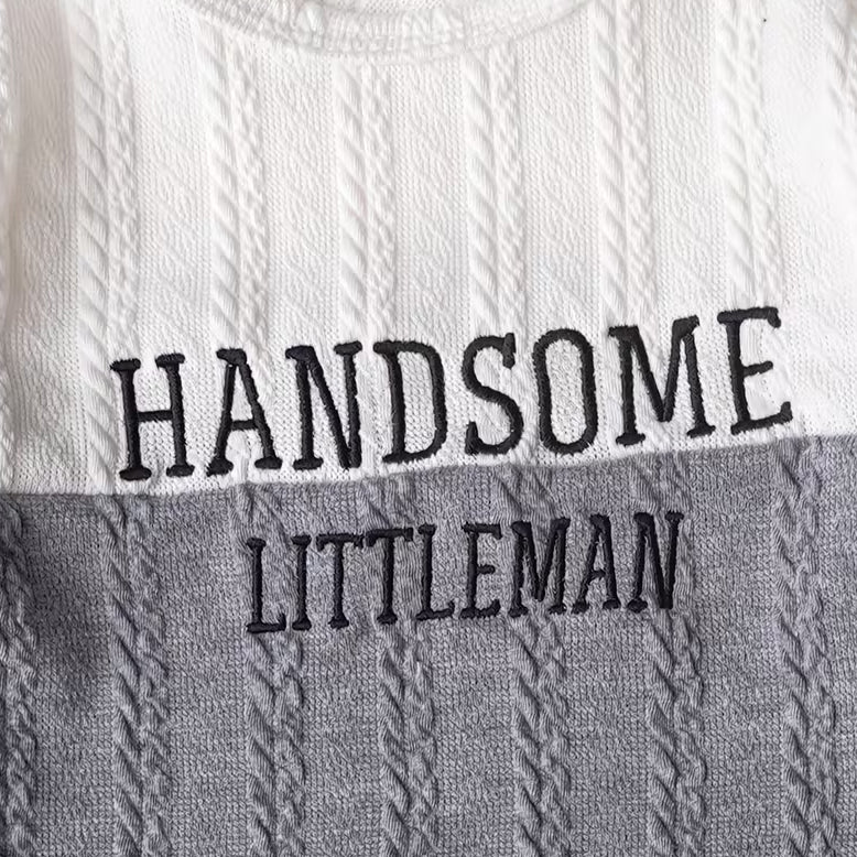 2PCS Handsome Littleman Letter Color Block Long Sleeve Knit Baby Set