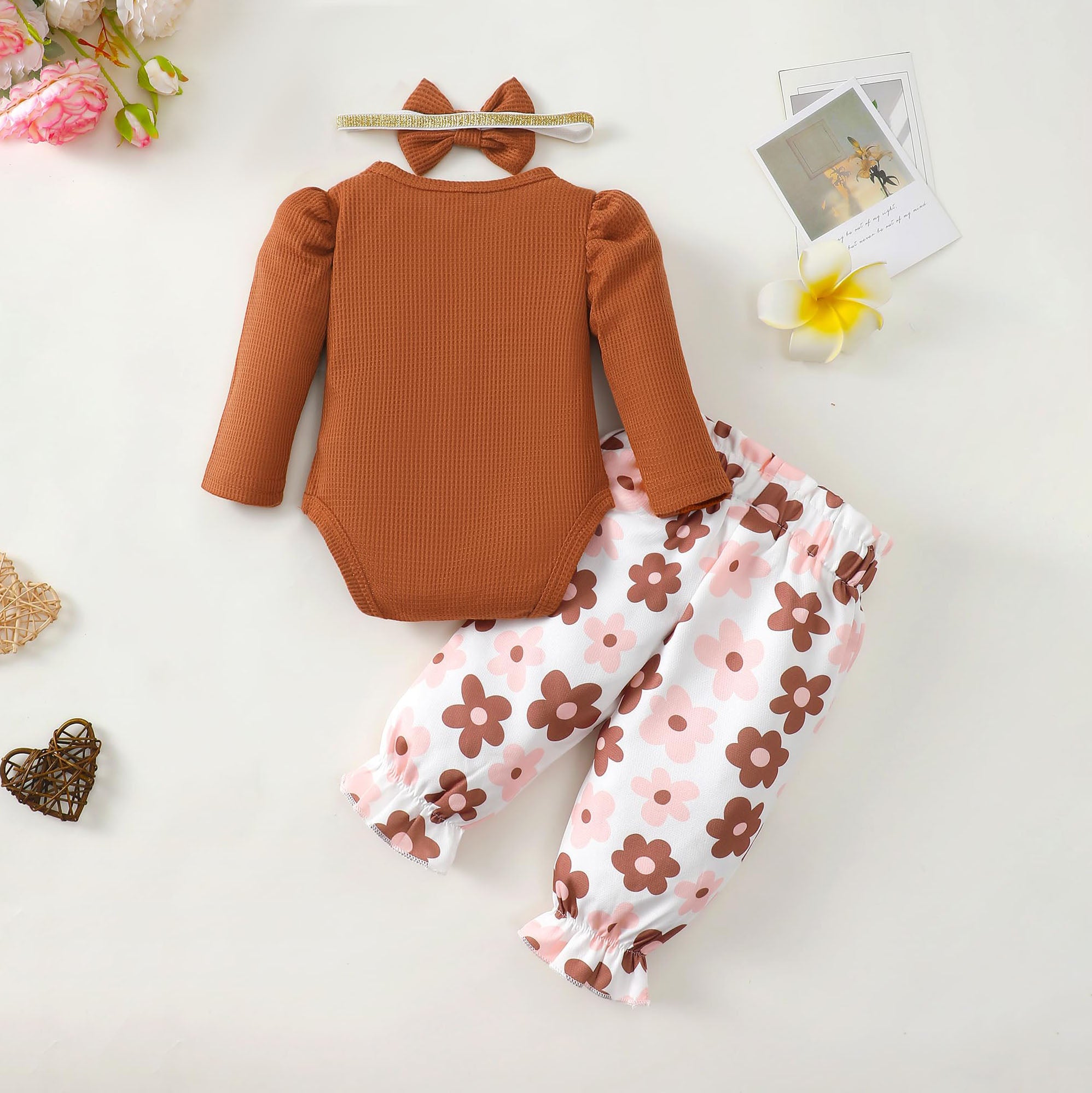 3PCS Mama's Bestie Letter Floral Printed Long Sleeve Baby Set