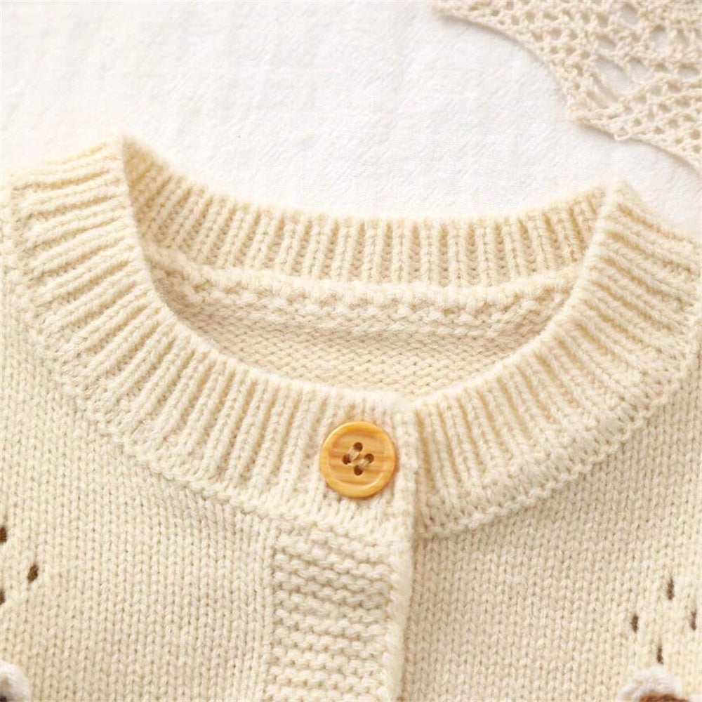 Soft Floral Embroidered Long Sleeve Knitted Baby Jumpsuit