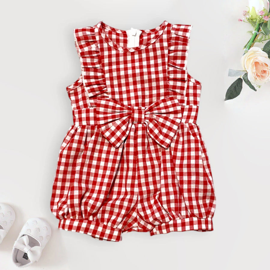Comfy Plaid Printed Sleeveless Baby Jumpsuit