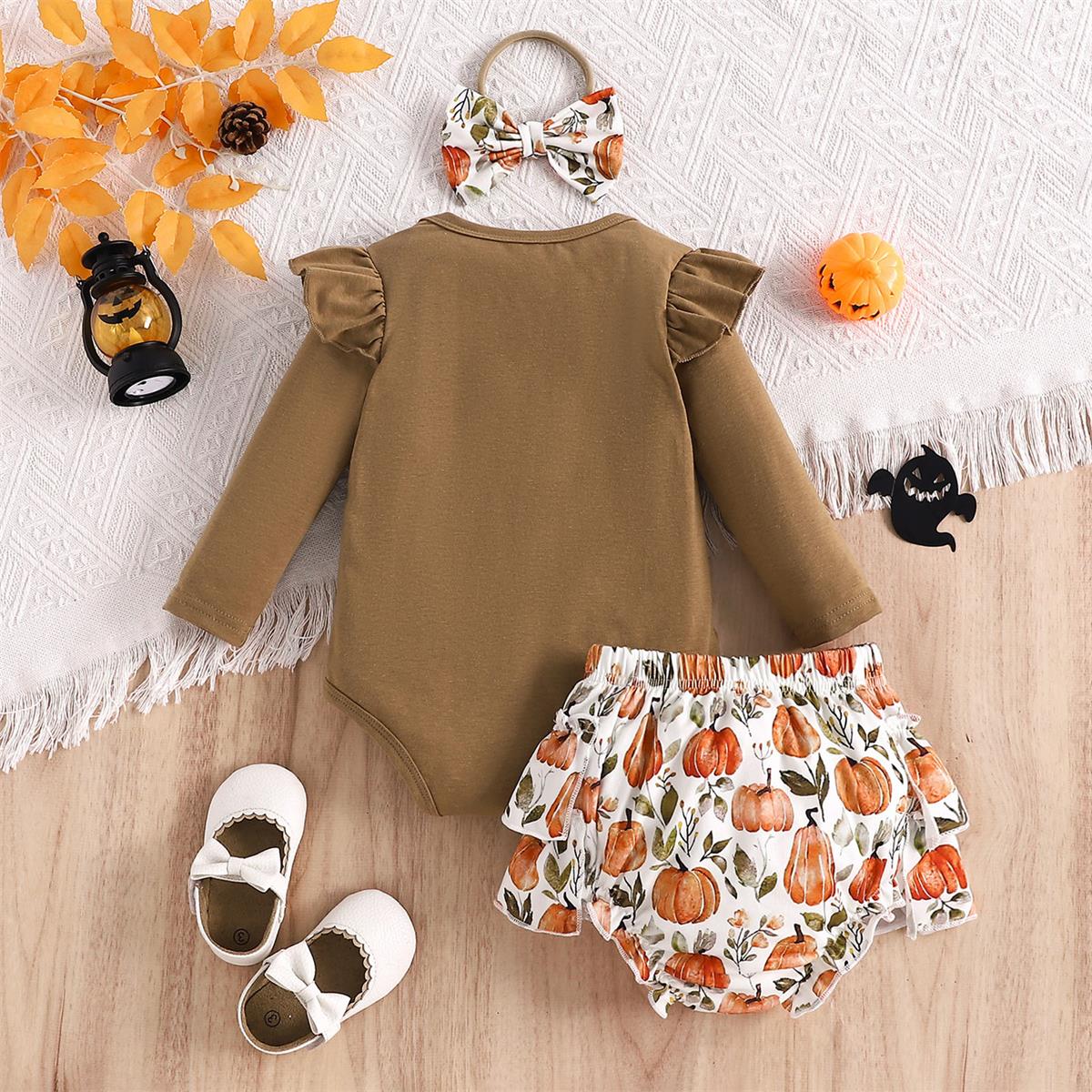 3PCS Hello Pumpkin Letter Printed Long Sleeve Baby Set