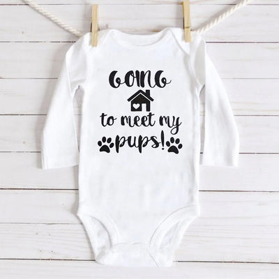 To Meet My Pups Letter Printed Baby Romper