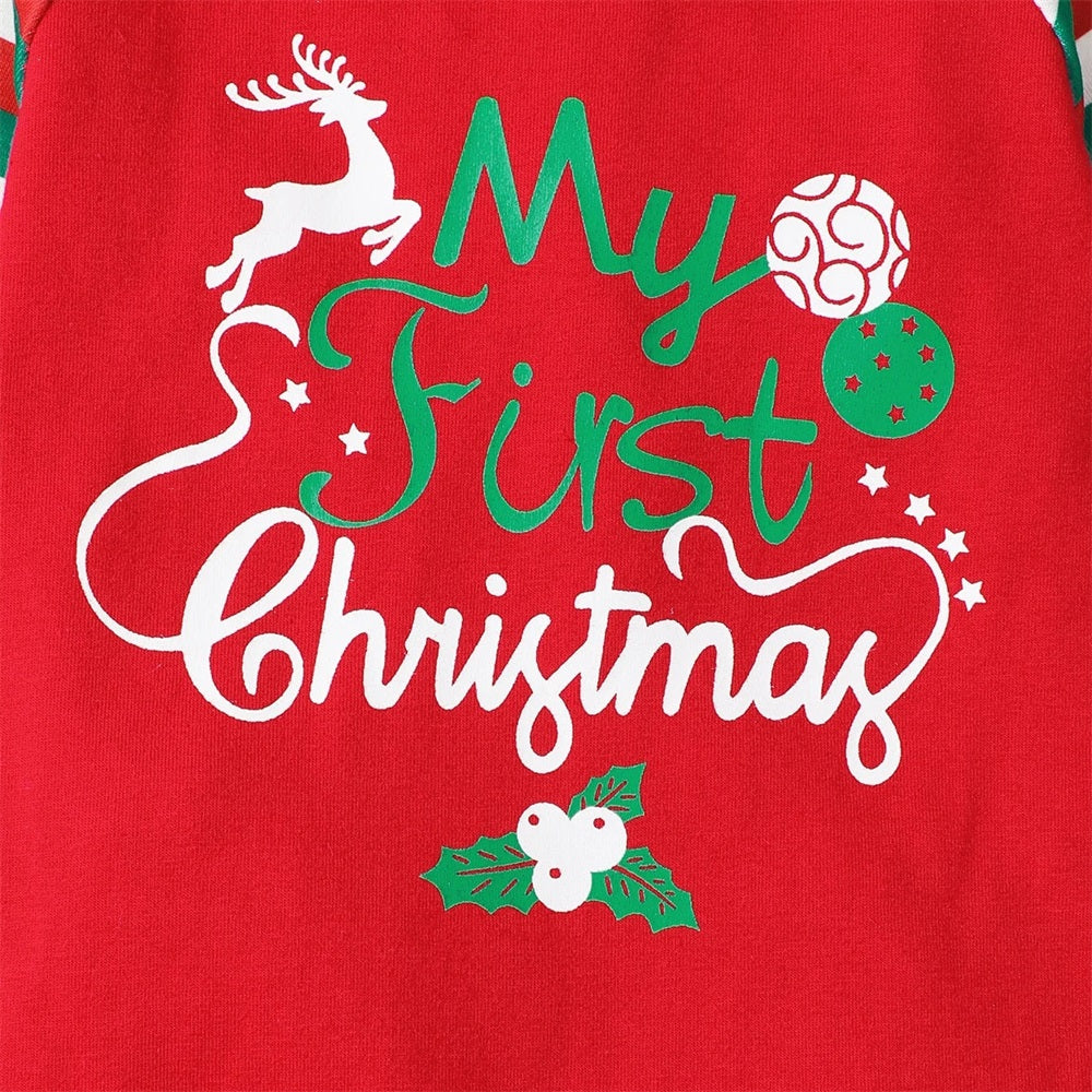 My First Christmas Letter Print Long Sleeve Baby Jumpsuit