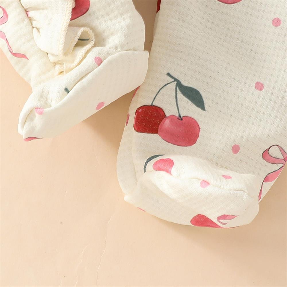 2PCS Cherry and Bow Print Ruffle Long Sleeve Baby Jumpsuit