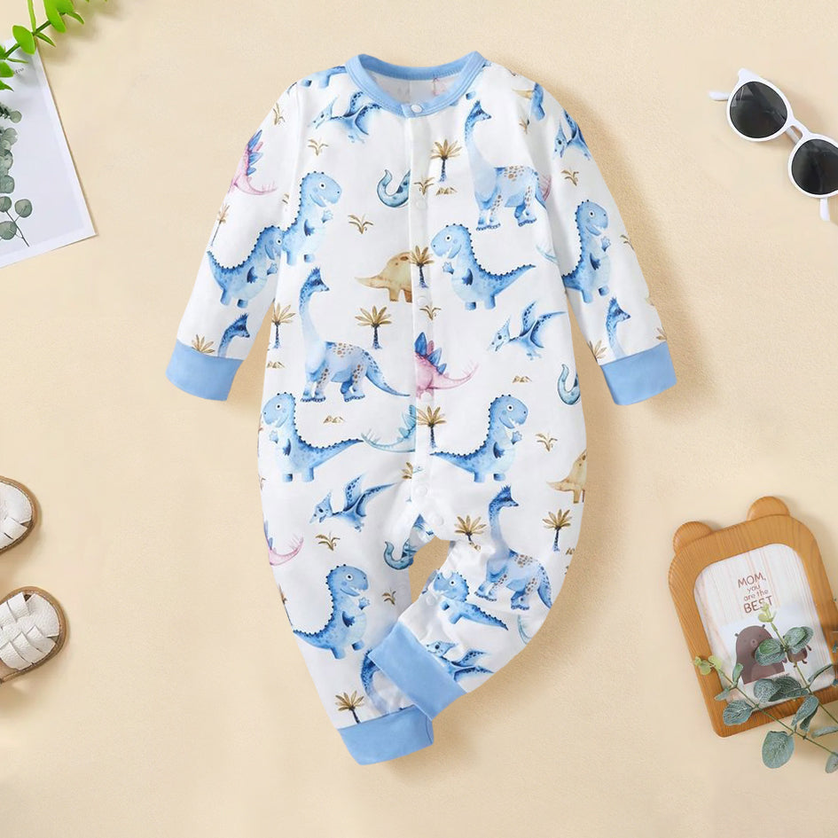 Comfortable Dinosaur Printed Long Sleeve Baby Jumpsuit