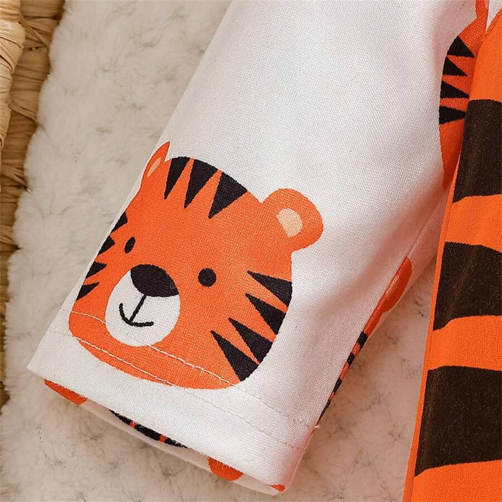 2PCS Lovely Tiger Printed Long Sleeve Baby Jumpsuit
