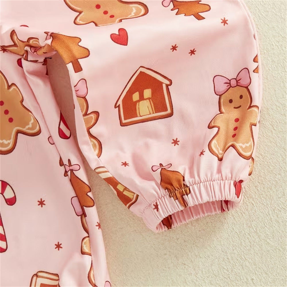 3PCS My First Christmas Letter Gingerbread Print Baby Girl Set