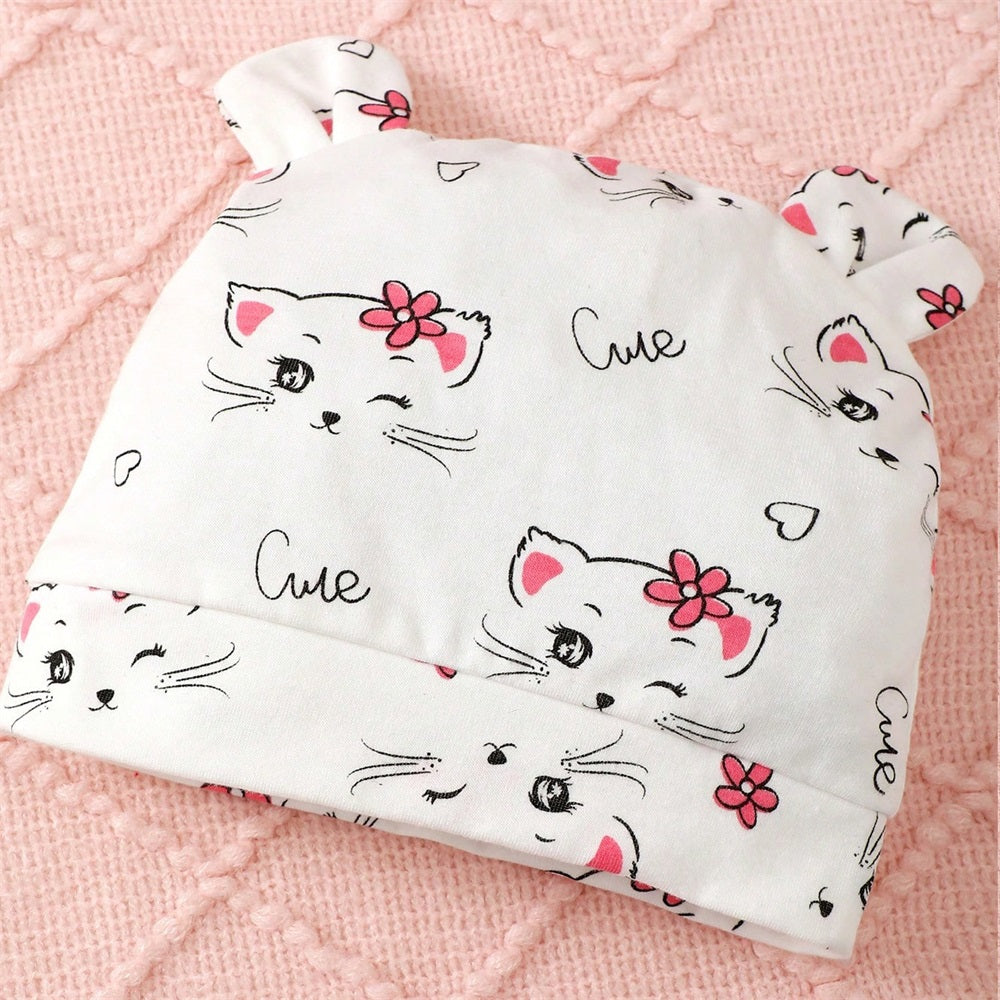 3PCS Adorable Cat Print Long Sleeve Baby Set