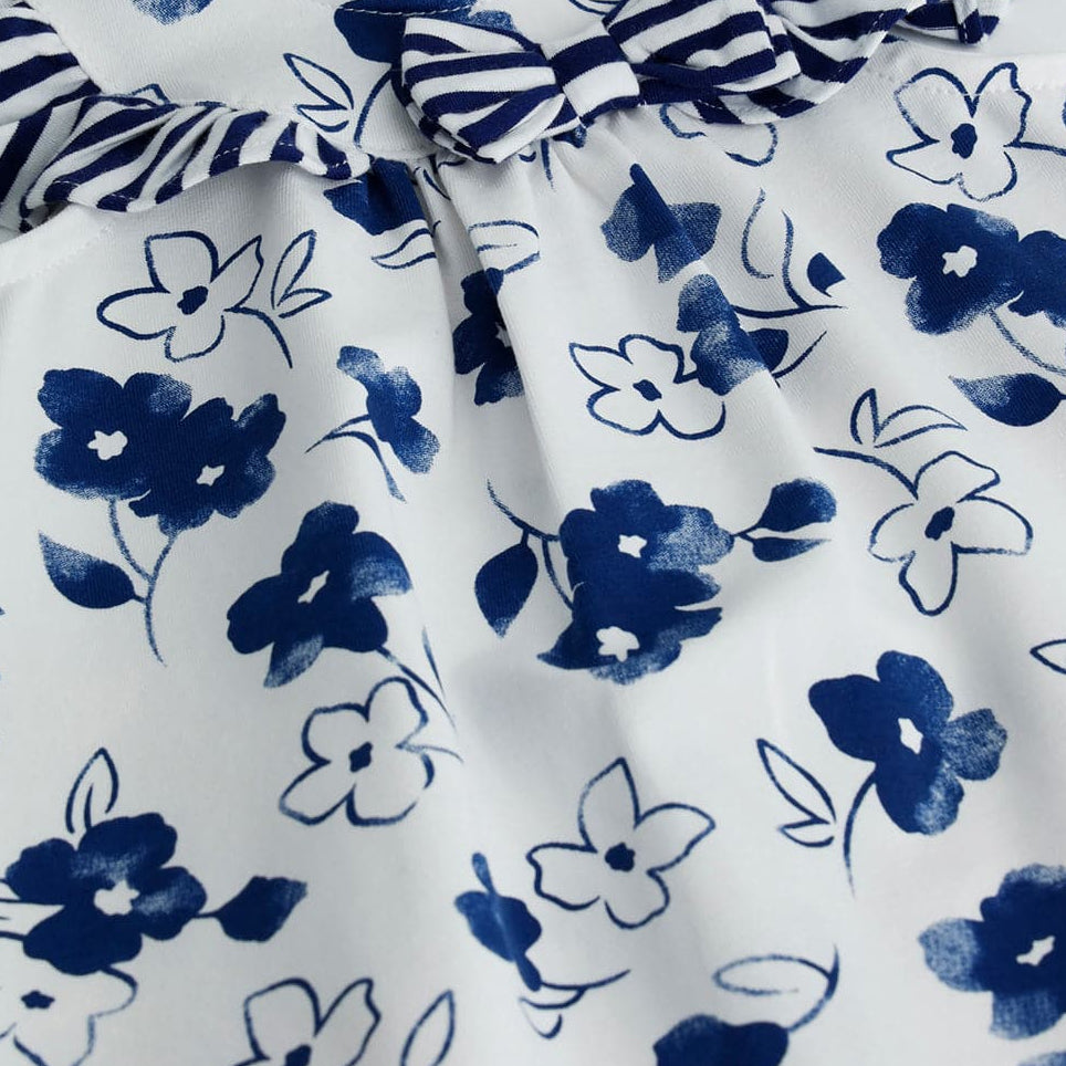 Stylish Floral Stripe Print Flounce Sleeve Baby Jumpsuit