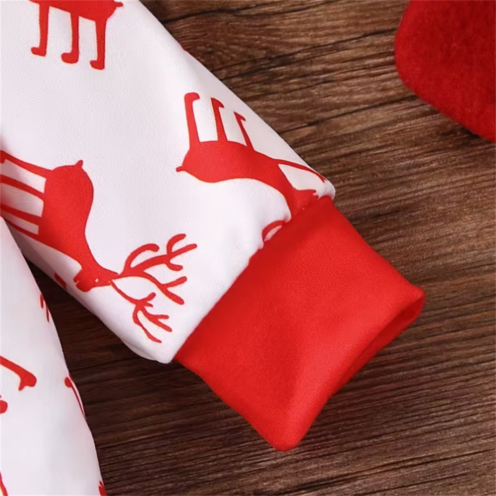 2PCS Christmas Elk Print Long Sleeve Baby Jumpsuit